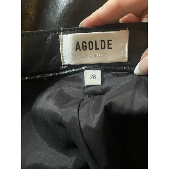 New Agolde Riley Long Pants Recycled Leather in Detox Black High Rise Sz 26 - Picture 9 of 9